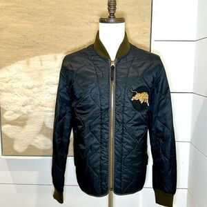 Men’s Billy Reid Nylon Collegiate Bomber. Awesome Lion Patch! Size Large.